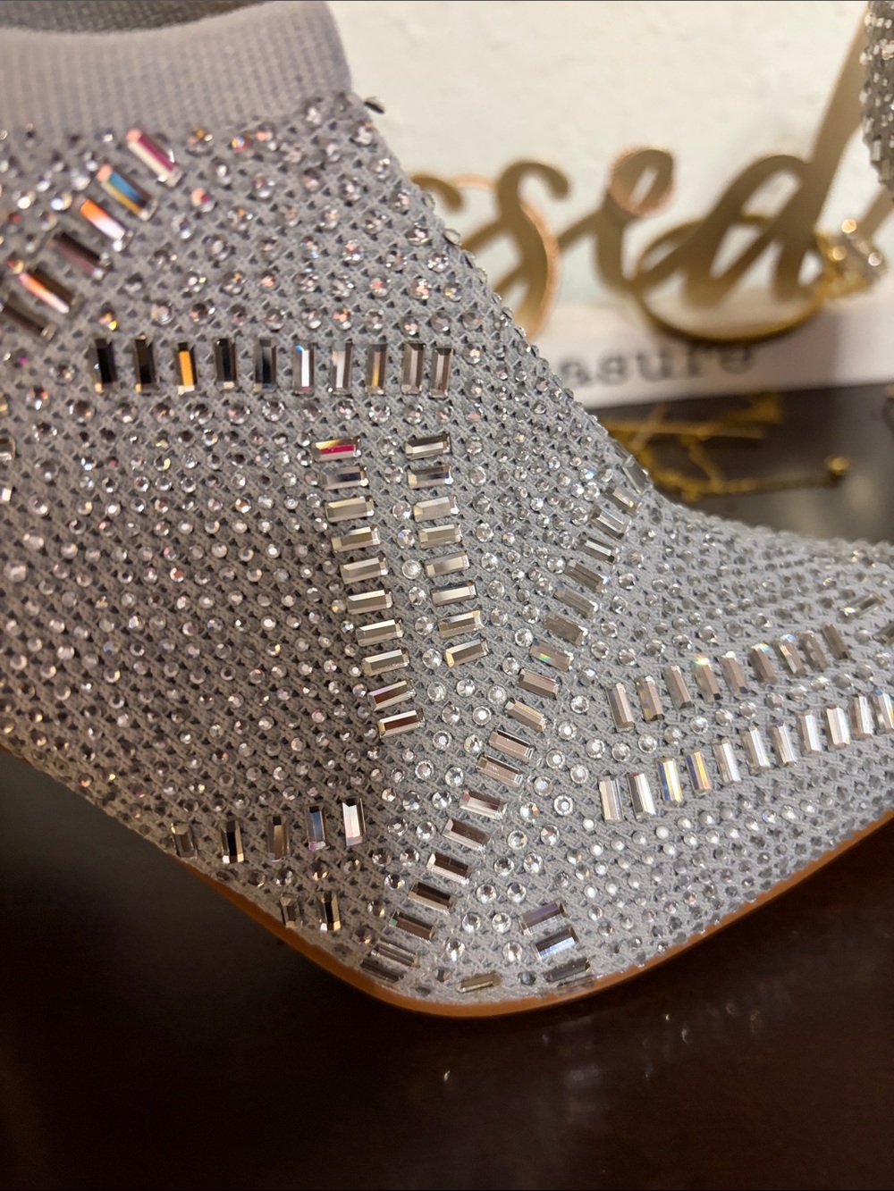 Thalia Sodi Silver Crystal Embellished Pointed-Toe Booties - Picture 7 of 8